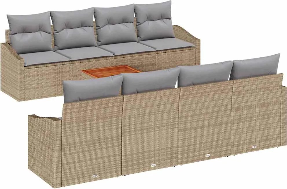 vidaXL Kerti Kanapé Szett 9 pcs Beige és Világosszürke polirattan