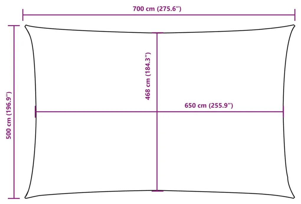 krémszínű téglalap alakú oxford-szövet napvitorla 5 x 7 m