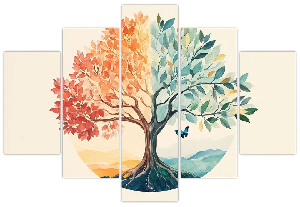 Kép – Duális fa pillangóval (150x105 cm)