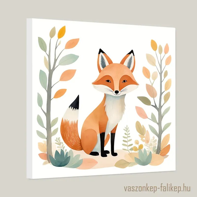 Aranyos róka illusztráció akvarell – bájos prémium falikép 40x40cm
