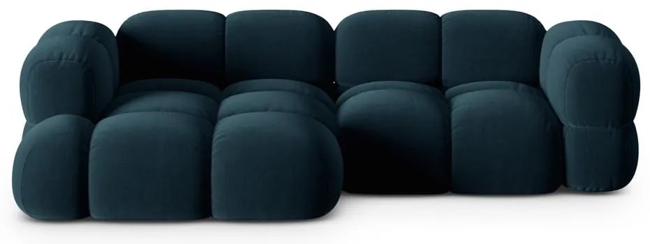 Sötétkék bársony sarokkanapé (bal oldali-heverő résszel) Loretto – Cosmopolitan Design