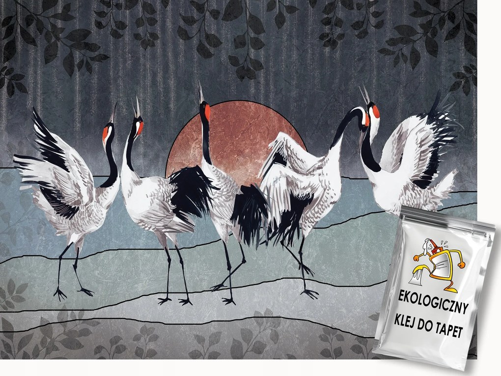 Fotótapéta Flizelina Művészet Grafika Madarak Daruk Tánc 200x140 ragasztó