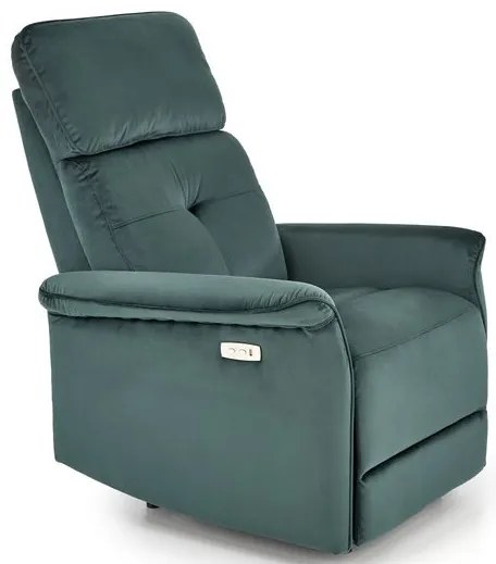 SEMIR sötétzöld karosszék elektromos dönthető funkcióval / USB csatlakozóval