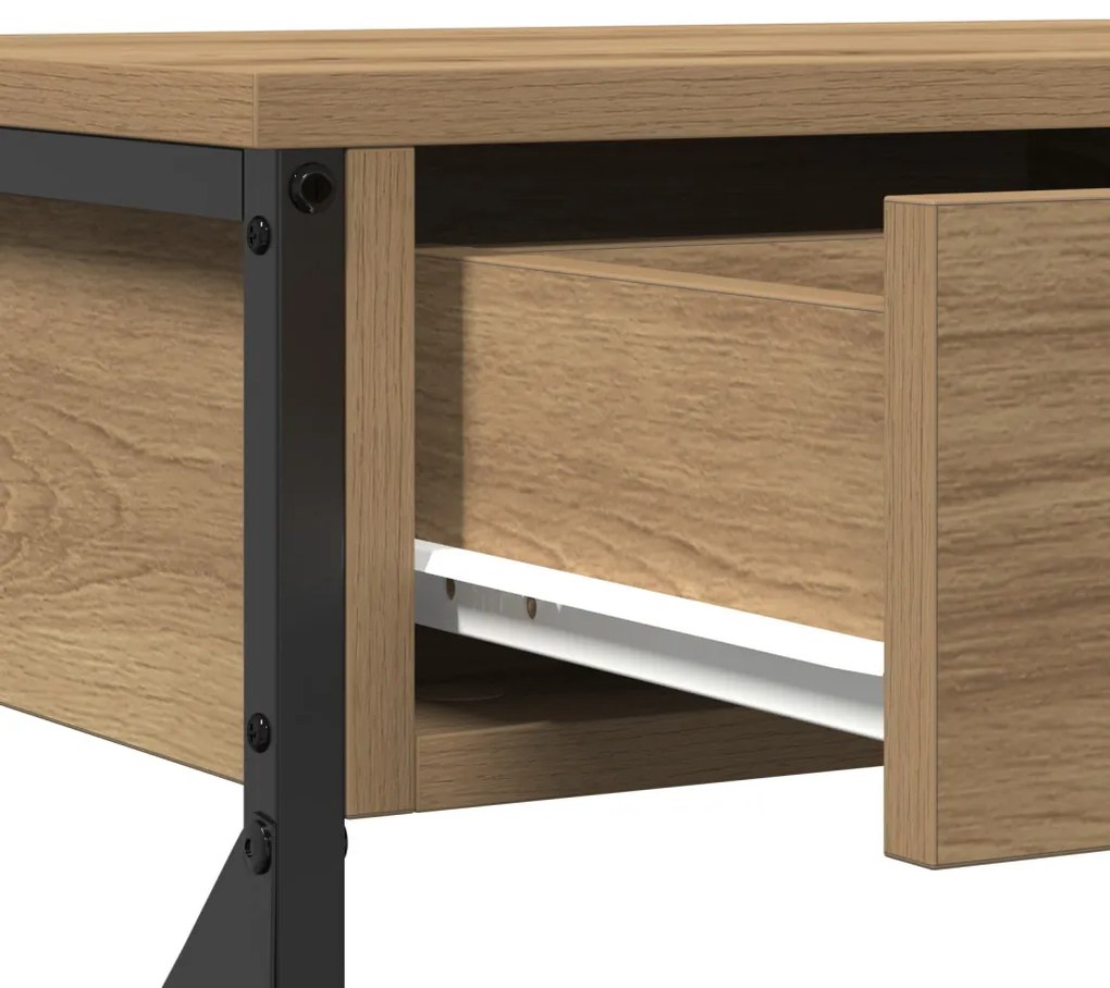 Konsole Asztal Kézműves Tölgy 75x28x75 cm Mérnöki Fa és Acél
