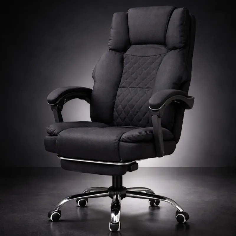 Ergonómikus irodai szék lábtartóval és masszázzsal - fekete szövet