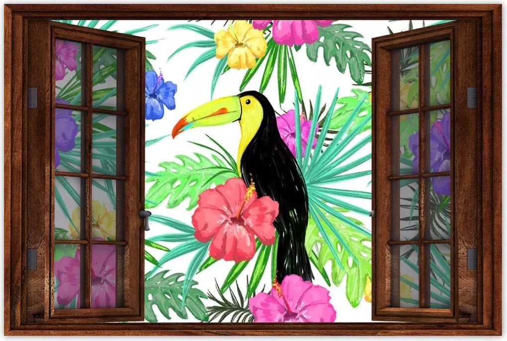 Poszterek 120x80 Monstera Tukan Hibiszkusz