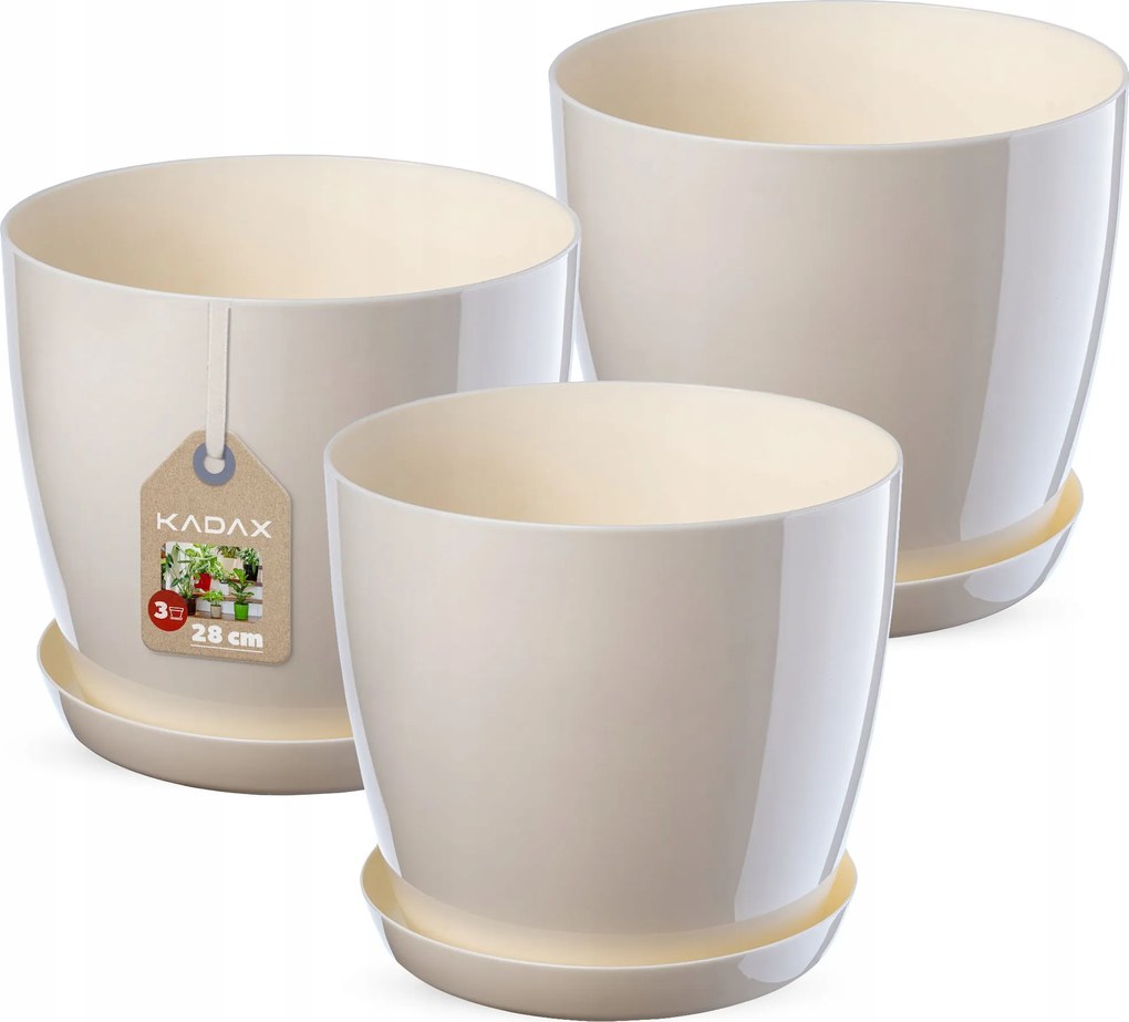 Virágtartó Fedő 28 cm Virágágyás Állvánnyal Krémszínű Műanyag 3 db