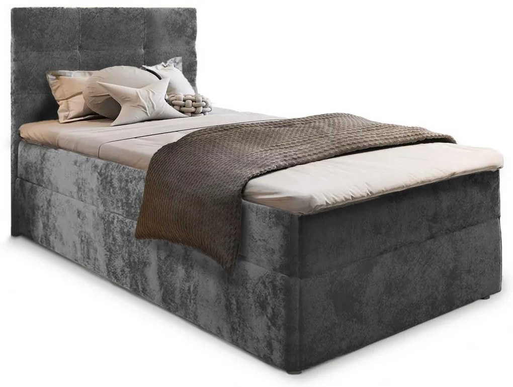 Kárpitozott boxspring ágy GLORIEN VELVET 100x200 cm szürke Matrac: Bonell rugós matrac