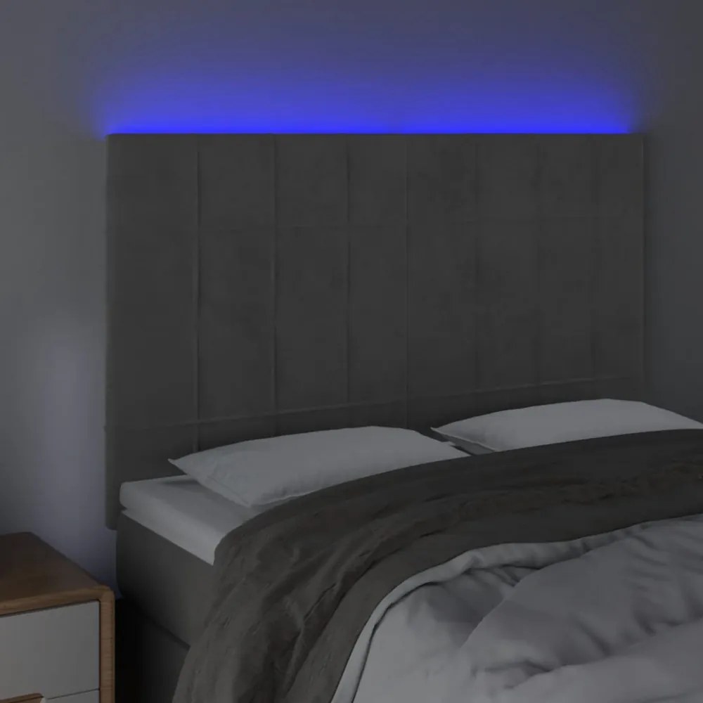 világosszürke bársony LED-es fejtámla 144x5x118/128 cm