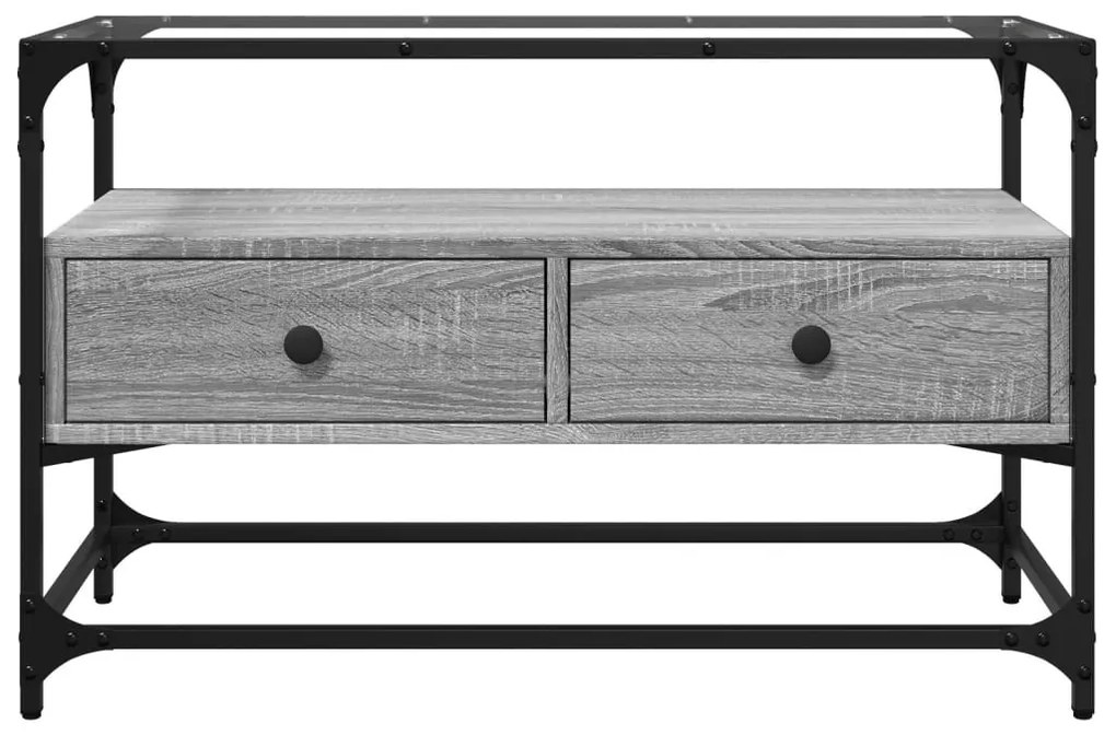 szürke sonoma szerelt fa TV-szekrény üveglappal 80 x 35 x 51 cm