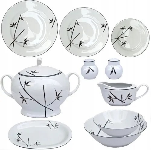 12 Személyes Étkészlet Porcelán Lengyel Chodzież Kézzel Festett