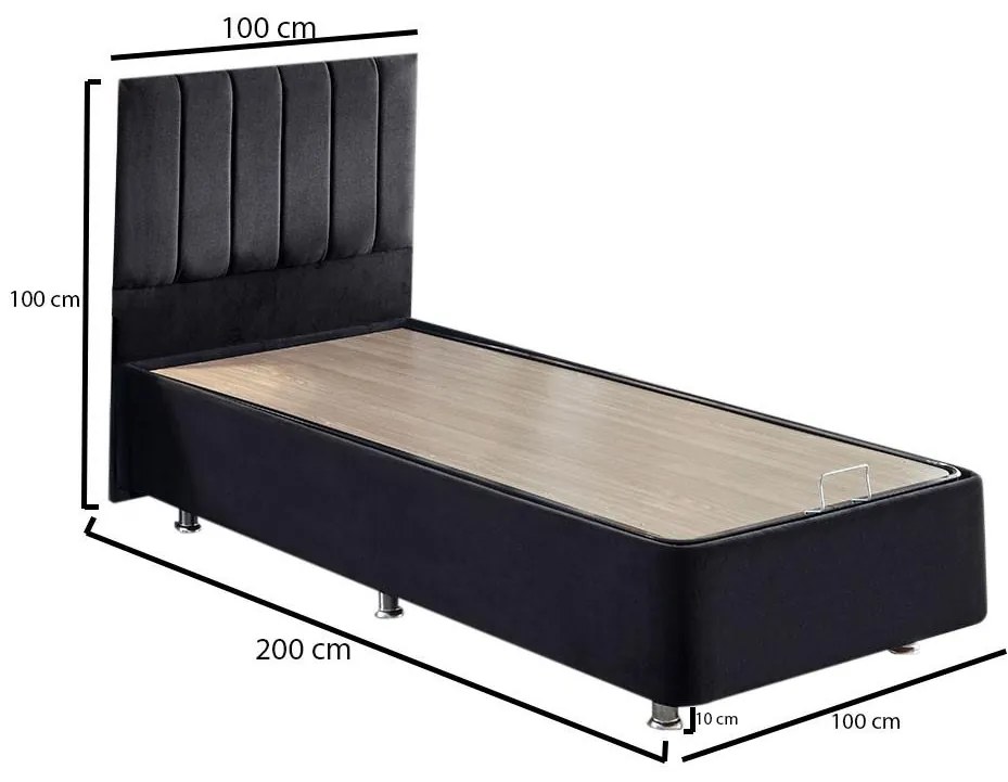 Egyszemélyes ágy kárpitozott fejtámlával 100 cm Kemadi (fekete) (ágyráccsal) (tárolóhellyel). Akció -20%. 1094817