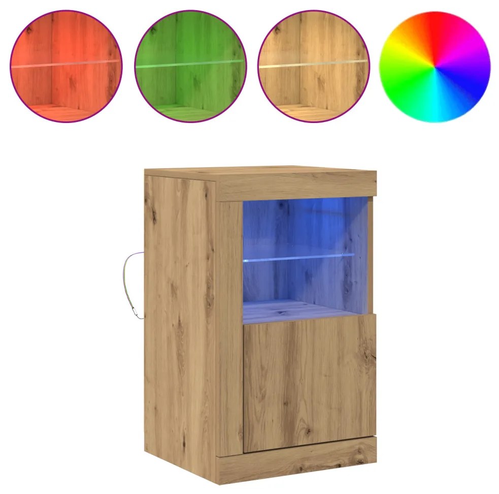 LED világítással ellátott oldalszekrények 2 db Kézműves tölgy 41x37x67 cm