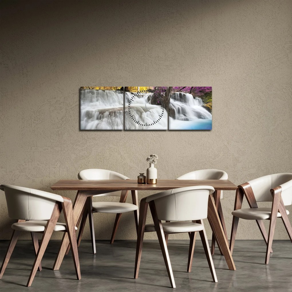Egy kép Erawan vízeséséről az erdőben (órával) (90x30 cm)