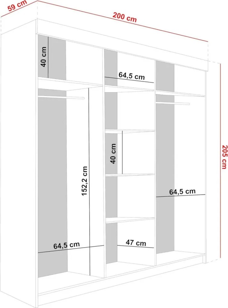 Malani 200 Tolóajtós Szekrény 200cm, Fehér