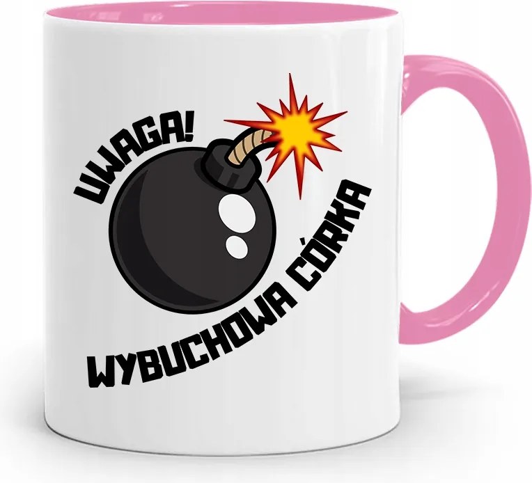 Rózsaszín Bögre Ajándék Lányának Robbanékony Lánya fényképes nyomattal