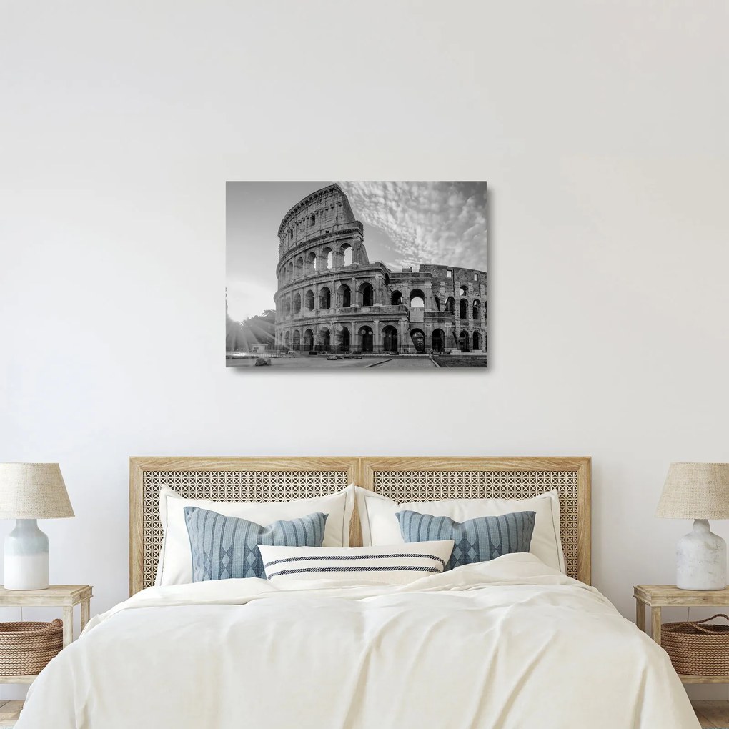 Üveg kép - Colosseum Rómában, fekete-fehér (70x50 cm)
