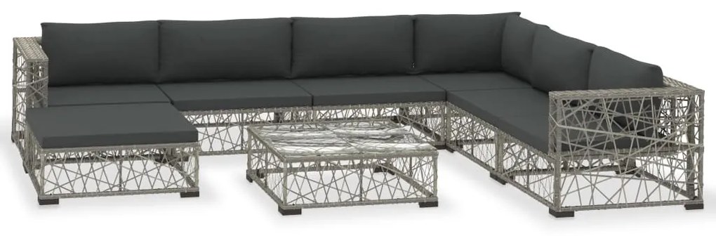 8-részes szürke polyrattan kerti bútorszett párnákkal