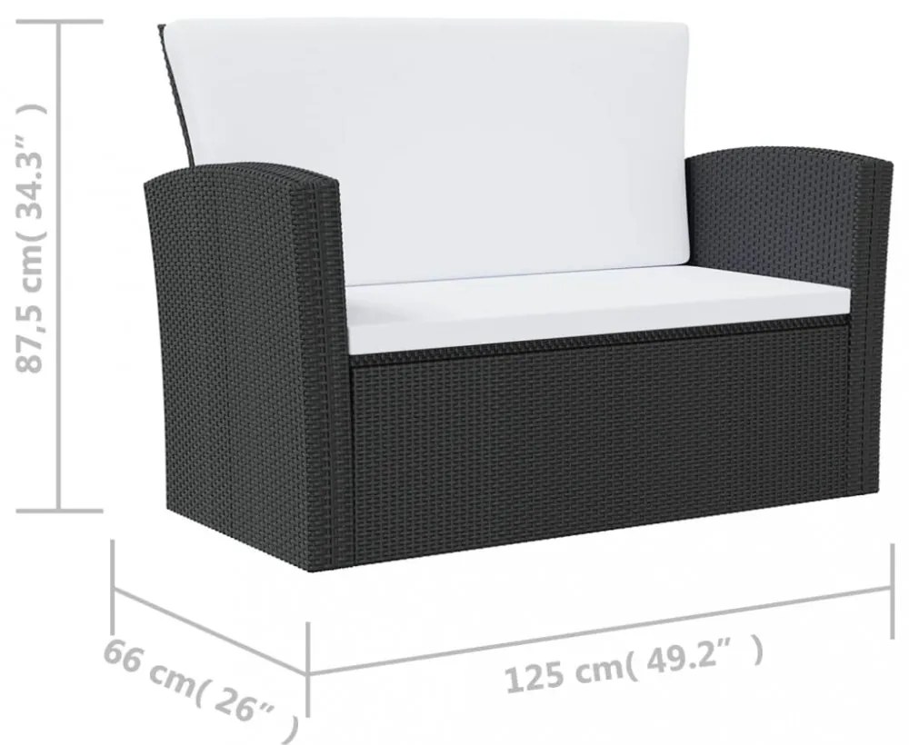 16 részes fekete polyrattan kerti ülőgarnitúra párnákkal