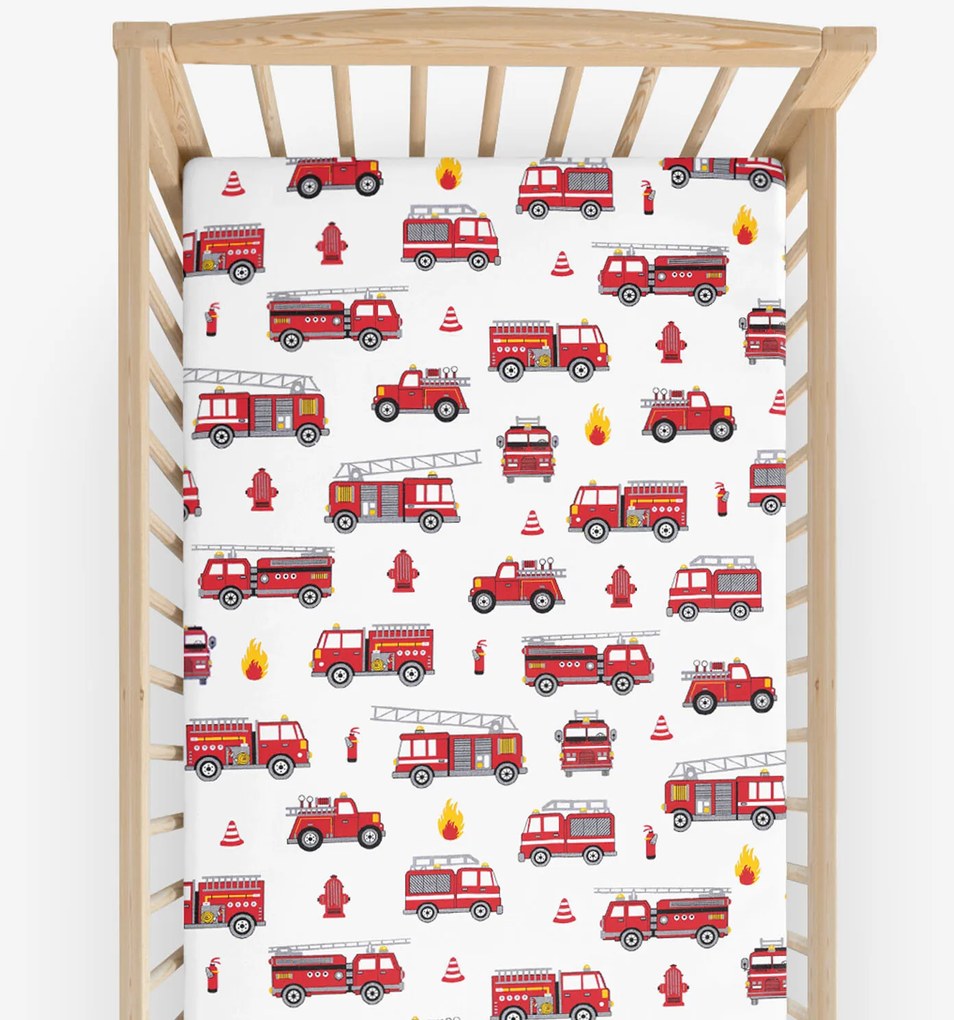 Goldea gyerek gumis pamut lepedő kiságyba - tűzoltóautók 70 x 140 cm