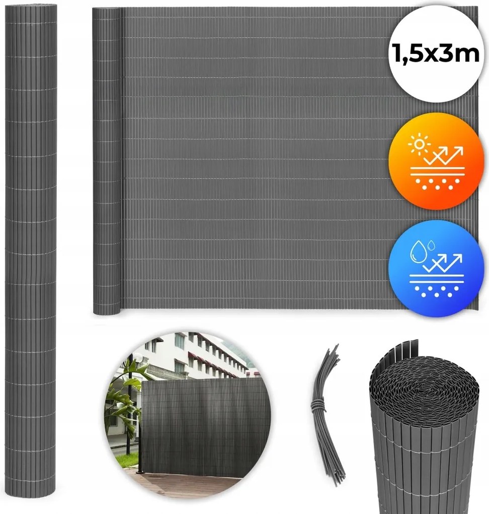 Kétoldalas bambusz szőnyeg 150x300 cm erkély terasz kerítés antracit Mu