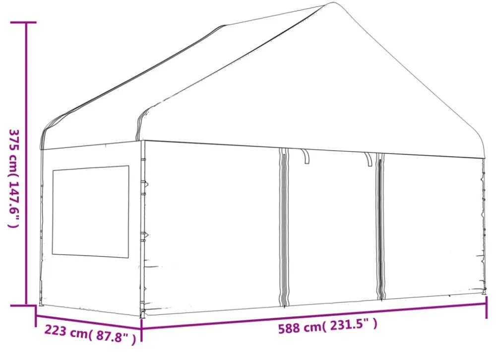 fehér polietilén pavilon tetővel 11,15 x 5,88 x 3,75 m