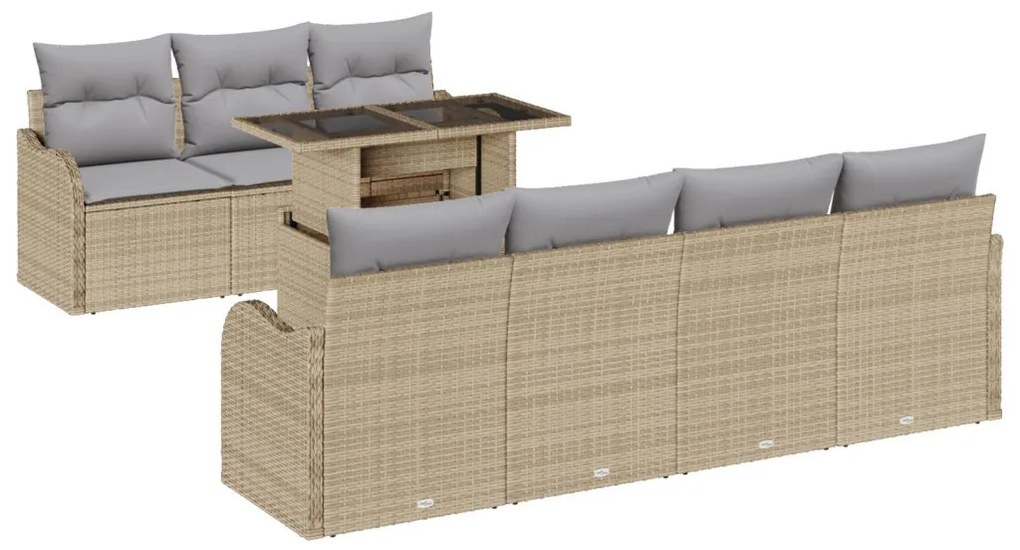 8 részes kertkanapé szett párnákkal Bézs Poli rattan, 2 személyes kertkanapé párnákkal Bézs Poli rattan
