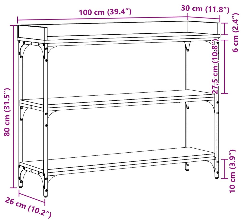 Konzolasztal Fekete Tölgy 100x30x80 cm Mérnöki Fa és Acél