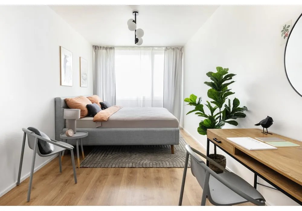 Világosszürke kárpitozott ágyneműtartós franciaágy ágyráccsal 160x200 cm Lotte – Meise Möbel