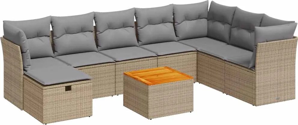 vidaXL 9 részes bézs polyrattan kerti ülőgarnitúra párnákkal