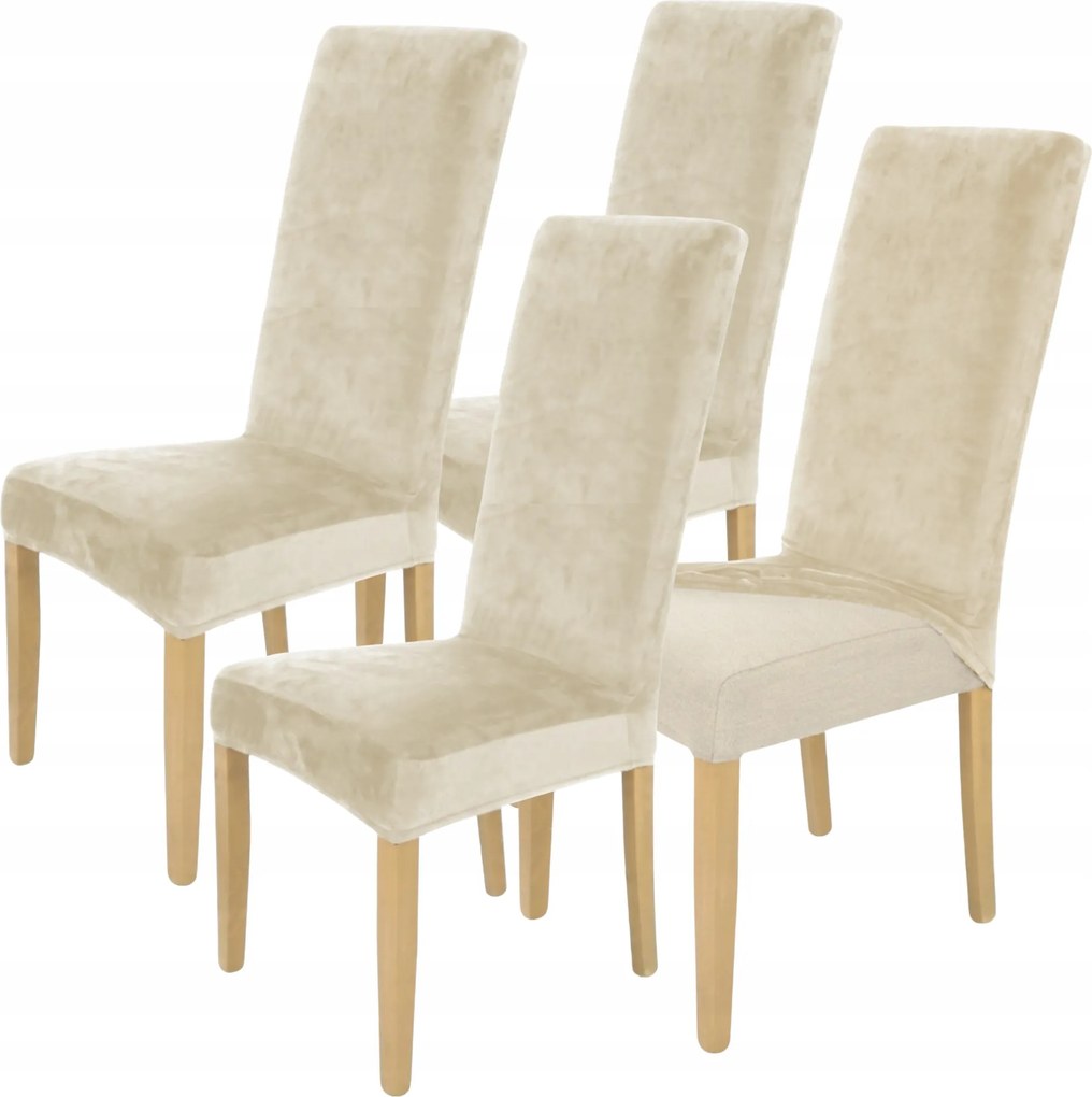 4 Db Székhuzat Magas Háttámla Kasmír Bézs Velúr Elasztikus