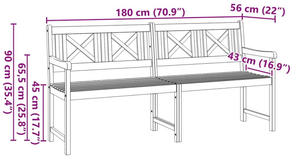 Kerti Pad 180x56x90 cm Tömör Akácfából