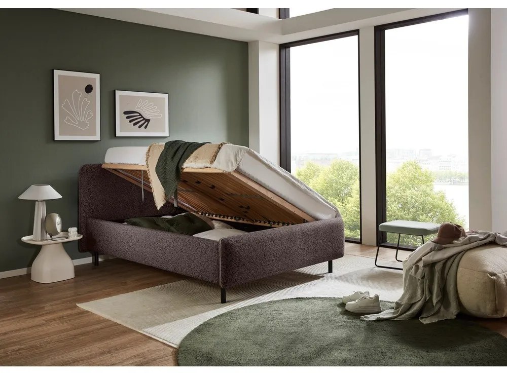 Antracitszürke kárpitozott ágyneműtartós franciaágy ágyráccsal 140x200 cm Primo – Meise Möbel