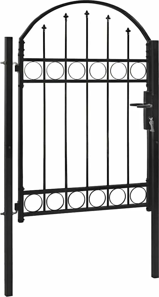 vidaXL fekete acél kerítéskapu íves tetejű 102 x 125 cm