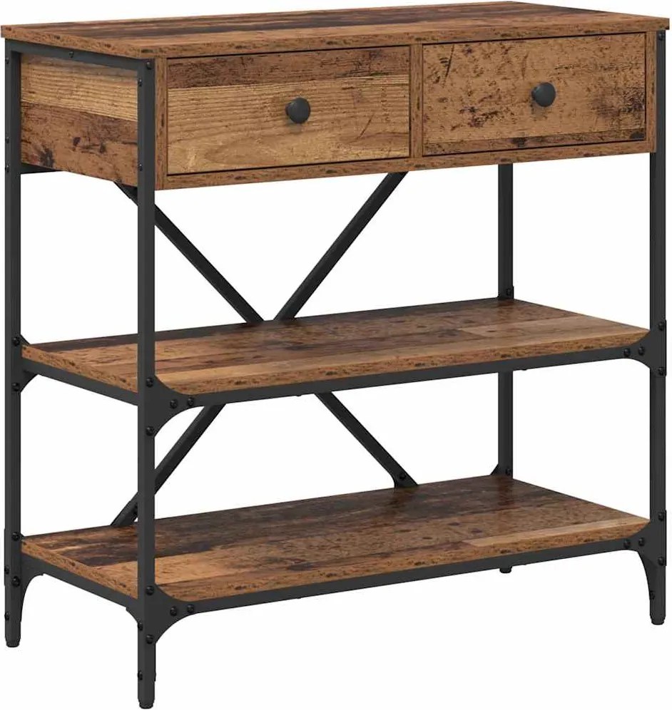 vidaXL Konzolasztal fiókkal polcokkal Barna 100 x 34,5 x 75 cm faszínű