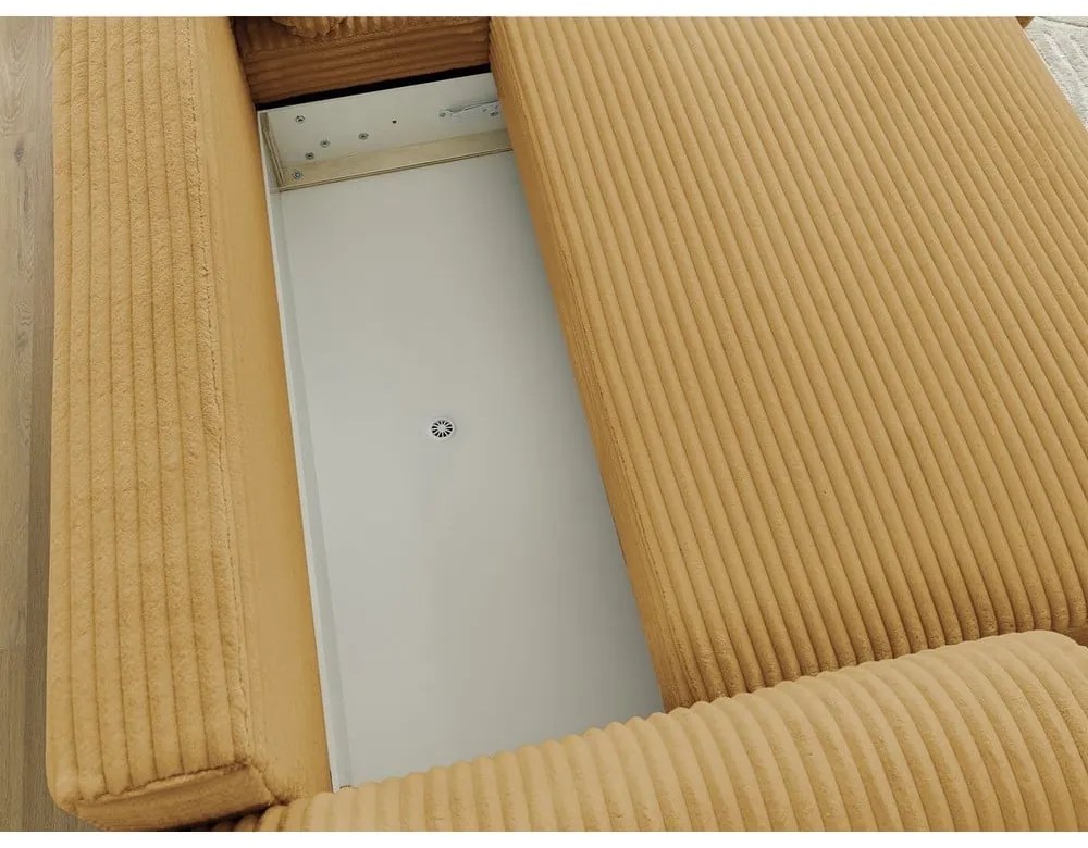 Mustársárga kordbársony kinyitható sarokkanapé (jobb oldali) Lucien – Bobochic Paris