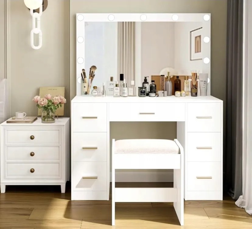 Nagy öltözőasztal fehér, világítással 80 x 40 x 110cm