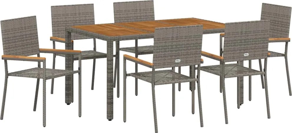 vidaXL Kert étkező szett 7 pcs Szürke polirattan