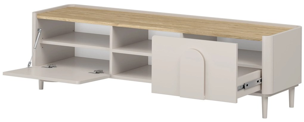 Amilio fiókos lábas TV szekrény 170 cm - kasmír / olajozott tölgy / kasmír fogantyúk