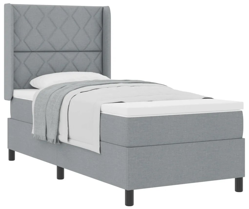 Box Spring Ágy Matraxal Világosszürke 100x200 cm Szövet