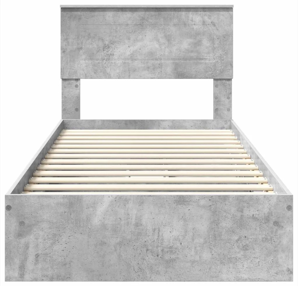 vidaXL Tárolós Ágy fejtámlával Beton Szürke 75 x 190 cm Faanyag