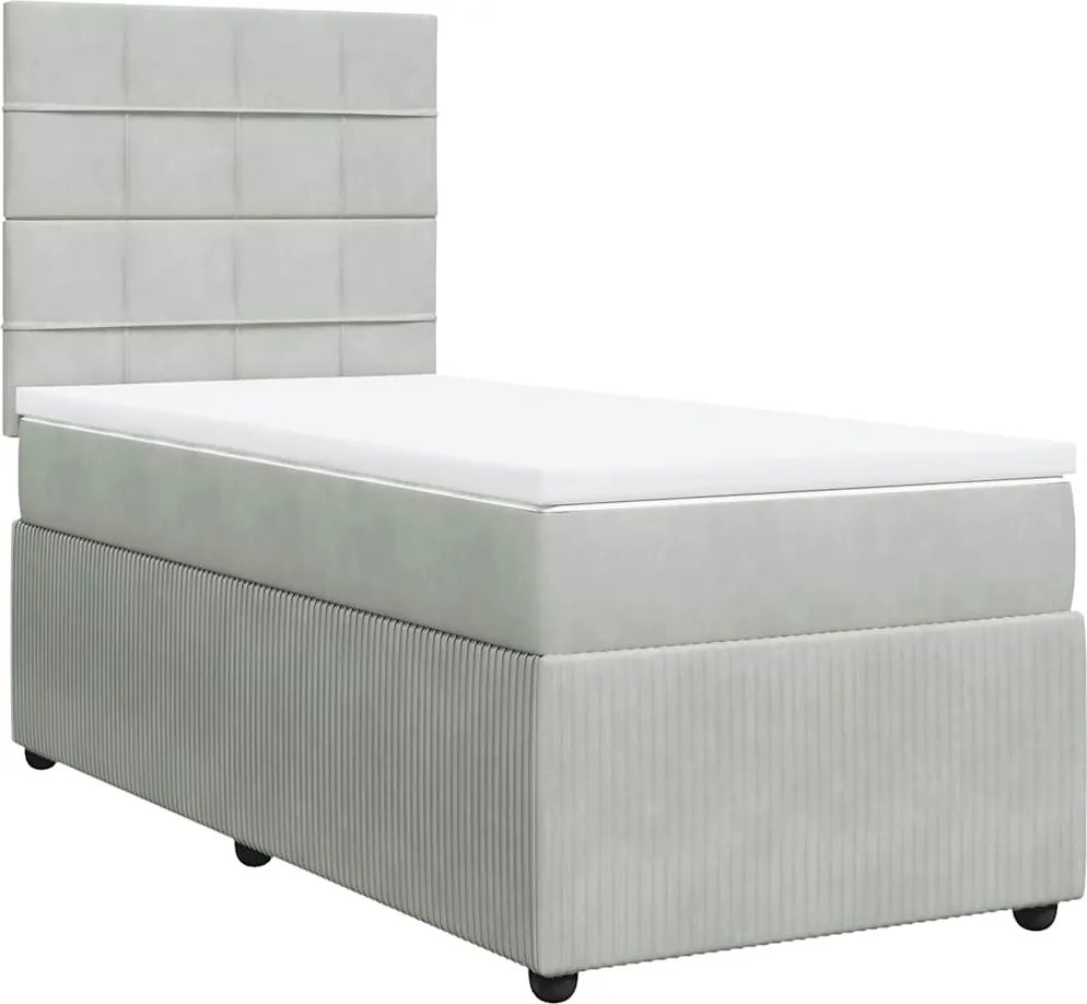 vidaXL világosszürke bársony rugós ágy matraccal 90 x 200 cm