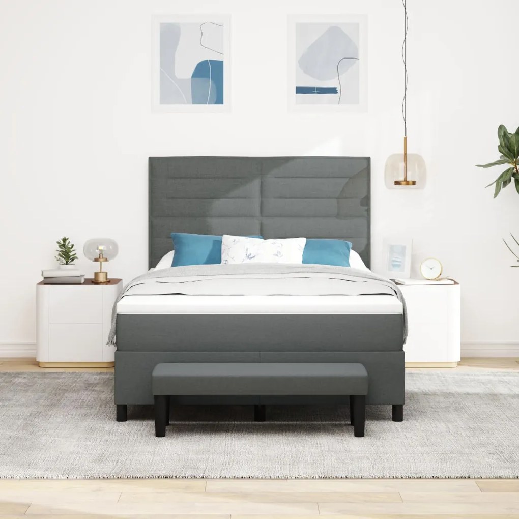 Box Spring Ágy Matraccal és Pad Sötétszürke 140x200 cm Szövet