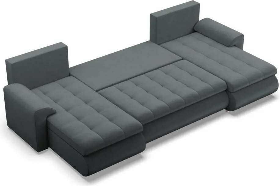 Tokio U alakú sarokkanapé, 3 ágyneműtartóval, bársony, univerzális oldal, szürke