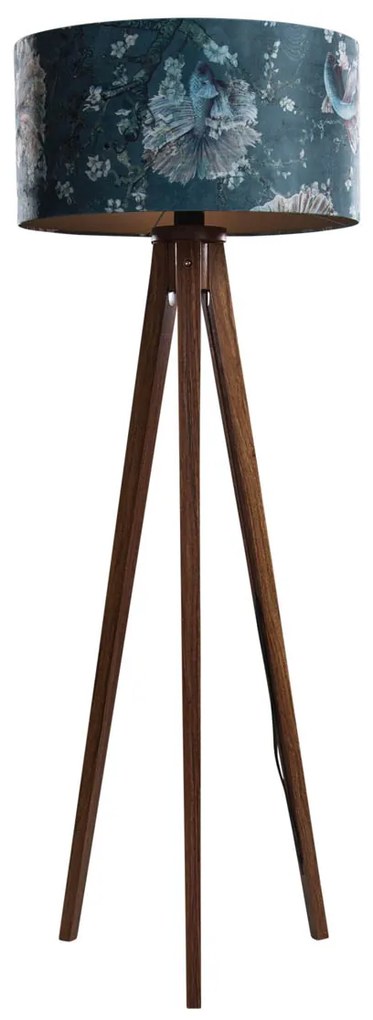 Diófa állólámpa bársony lámpabúrával, hal mintával, 50 cm - Tripod Classic