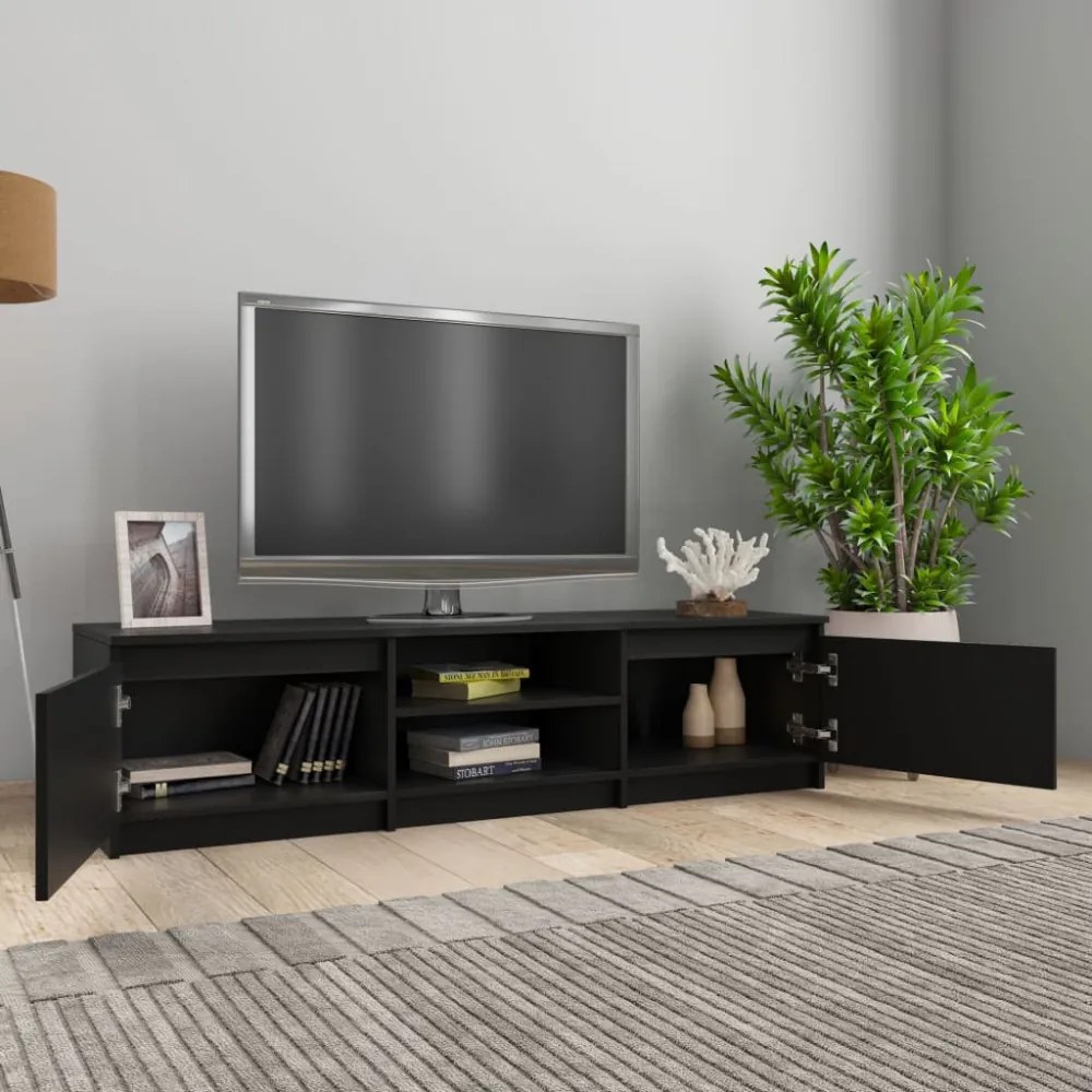 fekete szerelt fa TV-szekrény 140 x 40 x 35,5 cm