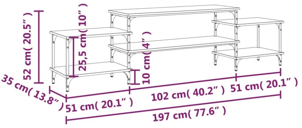 fekete szerelt fa TV-szekrény 197x35x52 cm