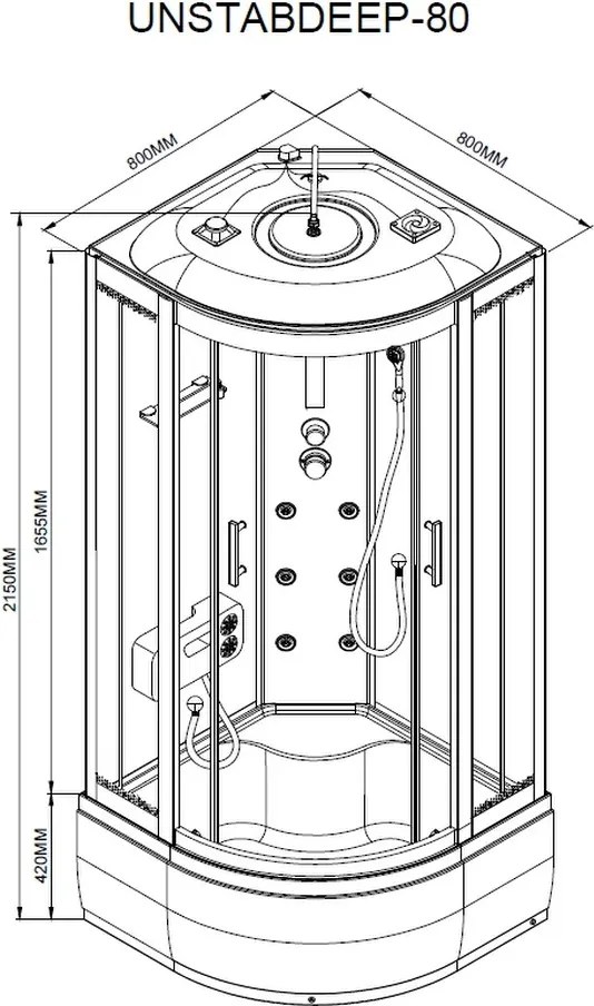 Vital mélytálcás hidromasszázs zuhanykabin, 80x80 cm-es méretben