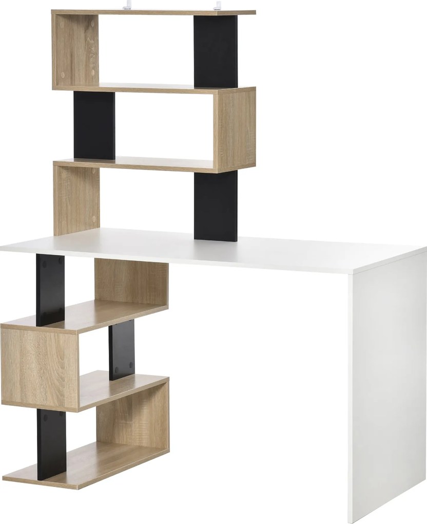 HOMCOM Íróasztal Könyvespolccal, Színes Fa, 120x60x148cm | Aosom