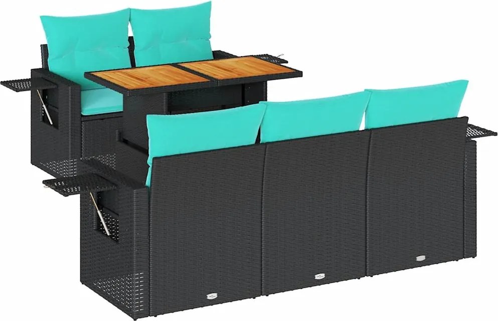 vidaXL 6 részes fekete polyrattan kerti ülőgarnitúra párnákkal